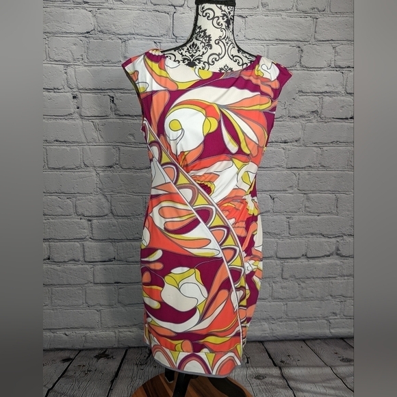Donna Morgan women's size 8 sleeveless stretch knit geometric print dress bb13